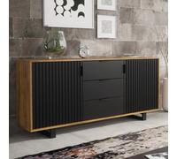 Creative Furniture Blackridge Sideboard 140Cm - Dark Oak Body With Matte Black Fluted Fronts In Brown Brown