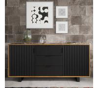 Creative Furniture Blackridge Sideboard 140cm - Dark Oak with Black Fluted Doors & Drawer in Brown Creative Furniture Brown