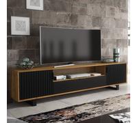 Creative Furniture Blackridge Tv Unit 200Cm - Dark Oak With Black Fluted Doors & Drawer In Dark Brown Dark Brown
