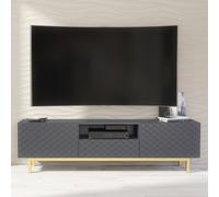 Creative Furniture Diamond Luxe Tv Unit 180Cm - Dark Grey Media Cabinet With Push To Open Doors And Gold Legs