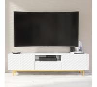 Creative Furniture Diamond Luxe Tv Unit 180Cm - White Media Cabinet With Push To Open Doors And Gold Legs