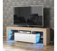 Creative Furniture Floe Tv Unit 130Cm - A Sleek And Elegant Cabinet With Gloss Doors And Led Lights In Light Oak Light Oak One Size