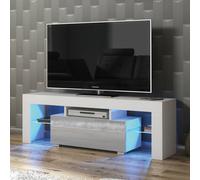 TV Unit 130cm TV Stand Living Room High Gloss Doors - White & Grey
