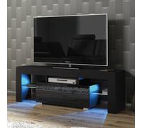 TV Unit 130cm Black Modern Stand Gloss Doors Free LED