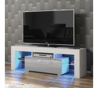 TV Unit 130cm TV Stand Living Room High Gloss Doors - White & Grey