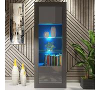 Creative Furniture Illume Display Cabinet 170Cm - Dark Grey With Gloss Doors, Led Lights Dark Grey