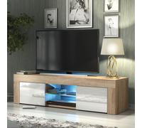 Creative Furniture Loom TV Unit 130cm - A Minimalist & Sophisticated Cabinet with Gloss Doors & LED Lights in Light Oak Creative Furniture Light Oak