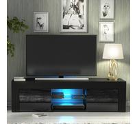 Creative Furniture Loom Tv Unit 130Cm - Black With Gloss Doors And Led Lights Black One Size
