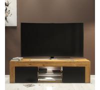 Creative Furniture Loom Tv Unit 130Cm - Dark Oak & Black Matt Doors And Led Lights