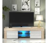 Creative Furniture Loom Tv Unit 130Cm - Oak & White Gloss Doors And Led Lights