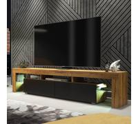 Creative Furniture Nova Tv Unit 200Cm - A Spacious And Modern Cabinet With Gloss Doors And Led Lights In Dark Brown Dark Brown
