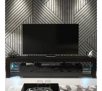 Creative Furniture Nova Tv Unit 200Cm - Black With Gloss Doors And Led Lights Black