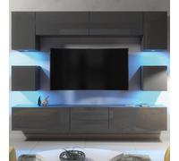 Creative Furniture Panorama Wall TV Unit - Dark Grey with Gloss Doors & LED Lights Creative Furniture Dark Grey