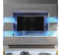 Creative Furniture Panorama Wall TV Unit - White & Grey Gloss Doors & LED Lights Creative Furniture Multicolor