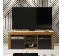 Creative Furniture Pulse Tv Unit 145Cm - Dark Oak With Black Matt Doors In Dark Brown Dark Brown