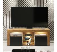 Creative Furniture Pulse Tv Unit 145Cm - Dark Oak With Black Matt Doors + Led Lights In Dark Brown Dark Brown