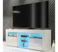 Creative Furniture Pulse Tv Unit 145Cm - White With Gloss Doors And Led Lights