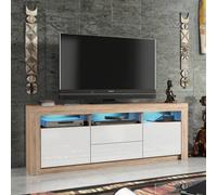 Creative Furniture Shine Tv Unit 160Cm - A Bright And Stylish Cabinet With Gloss Doors And Led Lights In Light Oak Light Oak