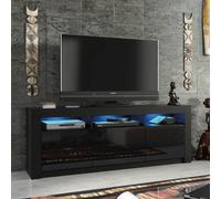 Creative Furniture Shine Tv Unit 160Cm - A Bright And Stylish Cabinet With Gloss Doors And Led Lights In Black Black
