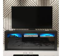 Creative Furniture Shine Tv Unit 160Cm - Black With Gloss Doors And Led Lights Black