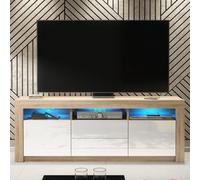 Creative Furniture Shine Tv Unit 160Cm - Oak & White Gloss Doors And Led Lights