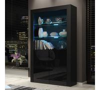 Creative Furniture Spectrum Display Cabinet 170Cm - A Contemporary And Spacious Cabinet With Glass Shelves And Led Lights In Black Black One Size