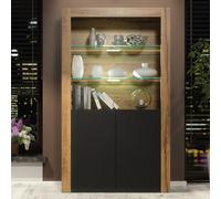 Creative Furniture Spectrum Display Cabinet 170Cm - Dark Oak & Black Matt Doors And Led Lights
