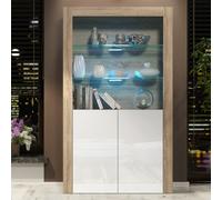 Creative Furniture Spectrum Display Cabinet 170Cm - Oak & White Gloss Doors And Led Lights