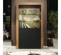 Creative Furniture Spectrum Display Cabinet 170Cm With Glass Shelves And Led Lights In Brown Brown