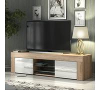 TV Unit 130cm Modern - Oak with High Gloss White Doors Creative Furniture Light Oak One Size