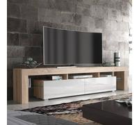 Creative Furniture Tv Unit 200Cm Modern - Oak With High Gloss White Doors In Light Oak Light Oak