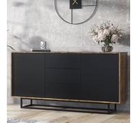 Creative Furniture Vista Loft Sideboard 140Cm - Industrial Storage With Rustic, Oak & Black Matt Doors In Dark Brown Dark Brown