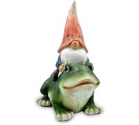 Creative Garden Gnome Sitting On Frog Ride Riding Frog Garden Elder Decorative Statue Mini Resin Garden Gnome Miniatures Dwarf Ornament For Patio Lawns And Yard And Garden Outdoor Spaces