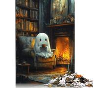 Creative Ghostly Cozy Fireplace Paper 1000 Pieces Jigsaw Puzzle for Adults Rectangular Puzzle Brain Exercise Challenge Game 1000pcs (38x26cm)