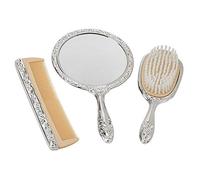 Creative Gifts International Nickel Plated Brass, Non-Tarnished 3-Piece Vanity Set, Brush, Comb, Mirror Set With Embossed Ornate Vintage Designs, Gift Box Included