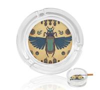 Creative Glass Ashtray, Egyptian Scarab Printed Portable Modern Desktop Glass Ashtray Suitable for Home Office