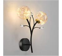 Creative Glass Ball Shade Wall Light, Unique Double Head Sconce, Elegant LED Lamp, Indoor Decorative Lighting Fixture for Bedroom Bedside Living Room Restaurant Hotel(Nero,Warm Light)