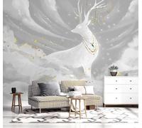 Creative Gold Stars Flying Birds Elk 3D Wallpaper Silky Texture Home Study Office Grey Dining Room Sofa Bedroom Living Room TV Backdrop-200cm×140cm