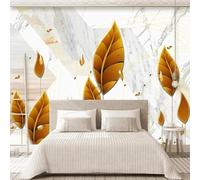 Creative Golden Lines Leaves Marble Like Modern 3D Wallpaper Premium Textured Silk Neutral Tones Material Ideal for Living Room Bedroom-200cm×140cm