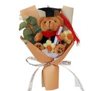 Creative Graduation Flower - Academic Achievement Gift, Miniature Plush Cap Doll Arrangement, 9.84x5.91x3.94 Inch Sizings + Mortarboard Decorative Token, Finished Ribbon Wound Structural Bundle