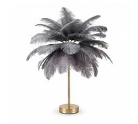 Creative Gray Ostrich Feather Table Lamp Bedside Lamp Light Luxury and Elegant Lampshade Night Light Table Lighting for Living Room Bedroom Home Decoration, Plug-in