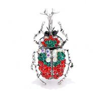 Creative Green and Red Beetle Brooch Pin for Women - Trendy Rhinestone Insect Brooches(Green and red)