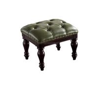Creative Green Leather Footstool - Solid Wood Low Stool for Living Room & Bedroom Shoe Changing Stool & Loun Seat (Walnut Base)