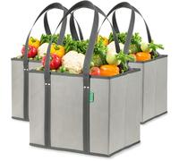 Creative Green Life Reusable Grocery Bags (3 Pack) - Heavy Duty Reusable Shopping Bags with Box Shape to Stand Up, Stay Open, Fold Flat - Large Tote Bags with Long Handles & Reinforced Bottom (Gray)