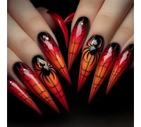 Creative Halloween Artificial Nails Ghostly Spiders Web Art Almond Shape Nails Tips For Costume Parties And Daily Use Red Almond Press On Nail
