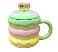 Creative Hamburg Ceramic Mug with Lid, 14 Oz Cute Coffee Cup, Microwave Safe Travel Mug, Hand Painted Porcelain Insulated Tumbler, for Breakfast & Fun Gifts(Green)