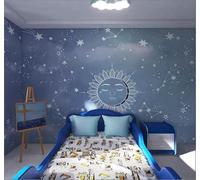 Creative Hand Drawn Blue Universe Starry Sky 3D Wallpaper Easy Install Feature Office Living Room Sofa Bedroom TV Background Wall Decoration-200cm×140cm