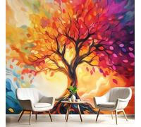 Creative Hand Painted Multi Coloured Tree Art 3D Wallpaper Premium Textured Silk Study Dining Living Room Bedroom Sofa TV Wall Easy Install-250cm×170cm