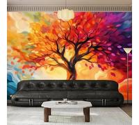 Creative Hand Painted Multi Coloured Tree Art 3D Wallpaper Textured Silk Easy Install Living Room Sofa Bedroom Dining Room Home Decoration Wall-400cm×280cm