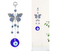 Creative Handmade Evil Eye Silver Metal Retro Blue Eyes Wall Pendant Good Luck Charm, Office, Car Decoration, Blessing Ornament, Reflects Negative Energy (1PC Butterfly Evil Eye)